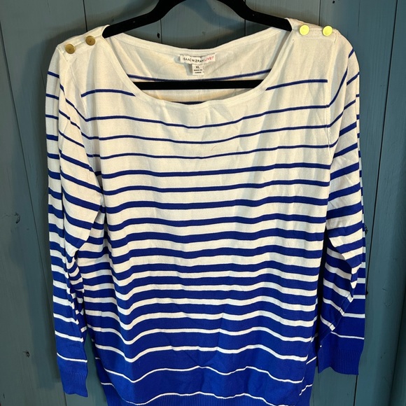 NWOT Isaac Mizrahi Blue and White Striped Pullover Sweater | Sz XL - Picture 1 of 9